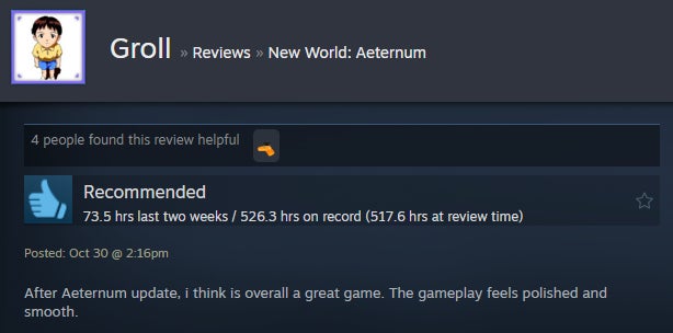 Image for article titled New World: Aeternum, as told by Steam Reviews